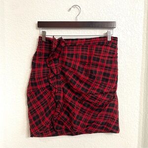 Isabel Marant Etiole Womens Skirt Wilma Red Black Plaid Ruffle Size 40 US 10